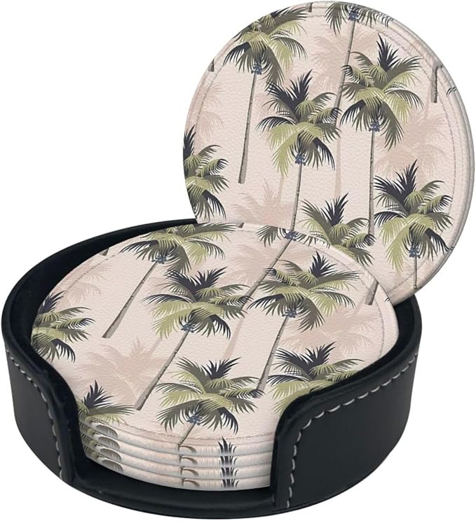 6 Pcs Palm Tree Tropical Plant Silhouette Leather Coasters - Image 3