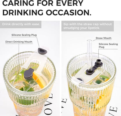 4PCS 20oz Glass Cups with Lids and Straws, Iced Coffee Cups with Lids, Stylish - Image 5