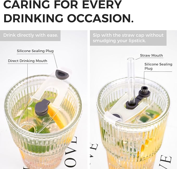 2PCS 20oz Glass Cups with Lids and Straws, Iced Coffee Cups with Lids, Stylish - Image 5