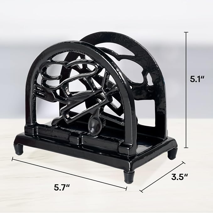 JOGREFUL Cast Iron Napkin Holder, Kitchen Organizer Chef Tool Pattern Black | - Image 2