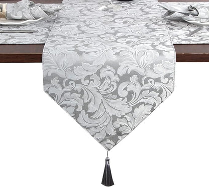 EHouseHome Jacquard Damask Reversible Silver Grey Table Runners - Image 2