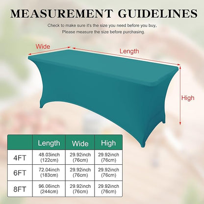 6Pack 8FT Table Cloth for Rectangular Fitted Events Stretch Emerald Green Table Covers Washable Spandex Tablecloth Protector for Party, Wedding, Cocktail, Banquet, Festival
