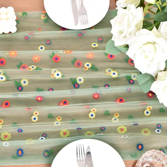 Flower Table Runner Floral Daisy Summer Birthday Party Garden Wedding Decor | - Image 5