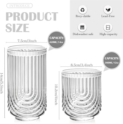 Ribbed Glassware Set of 8, Durable Cocktails & Iced Coffee Cups, Versatile - Image 2