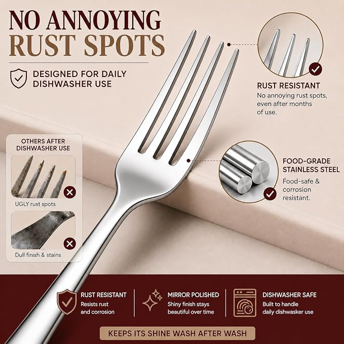 KIKCOIN 40 Pack Silverware Set for 8, Food-Grade Stainless Steel Flatware Set - Image 4