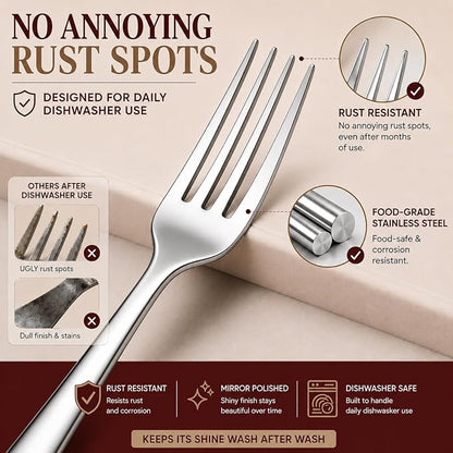 KIKCOIN 40 Pack Silverware Set for 8, Food-Grade Stainless Steel Flatware Set - Image 4