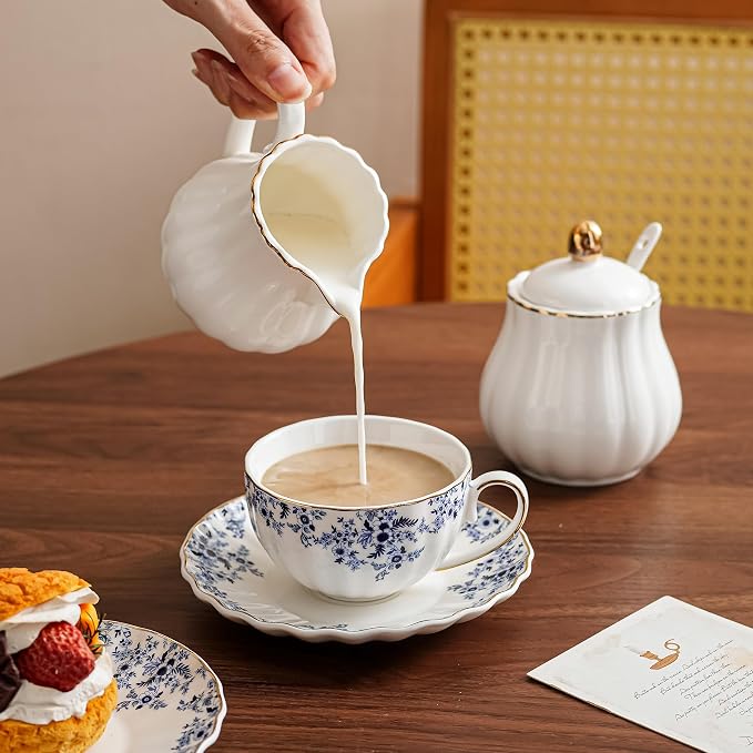 Agyiuns ceramic tea cups and saucers 6oz, floral tea cups - Image 5