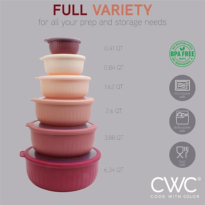 COOK WITH COLOR Prep Bowls with Lids- Wide and Deep Nesting Plastic Small - Image 3