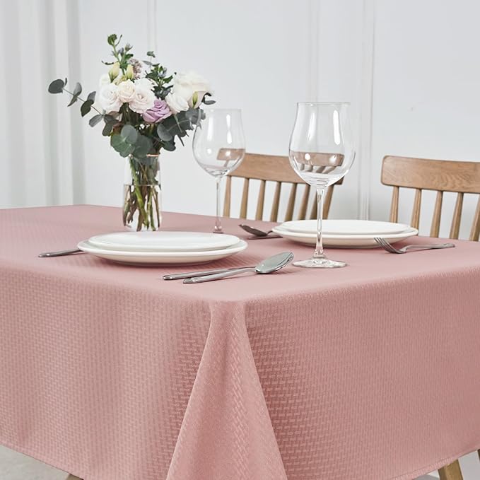 maxmill Weaved Texture Tablecloth Water Resistance Antiwrinkle Spillproof Soft Washable Table Cloth for Dining Room, Buffet Banquet Parties Holiday Dinner, Rectangular 70 x 108 Inch, Pale Blush