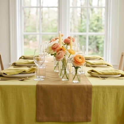 Solino Home 100% Pure Linen Table Runner Caramel Woven, Fete 14 x 72 in | Table - Image 2
