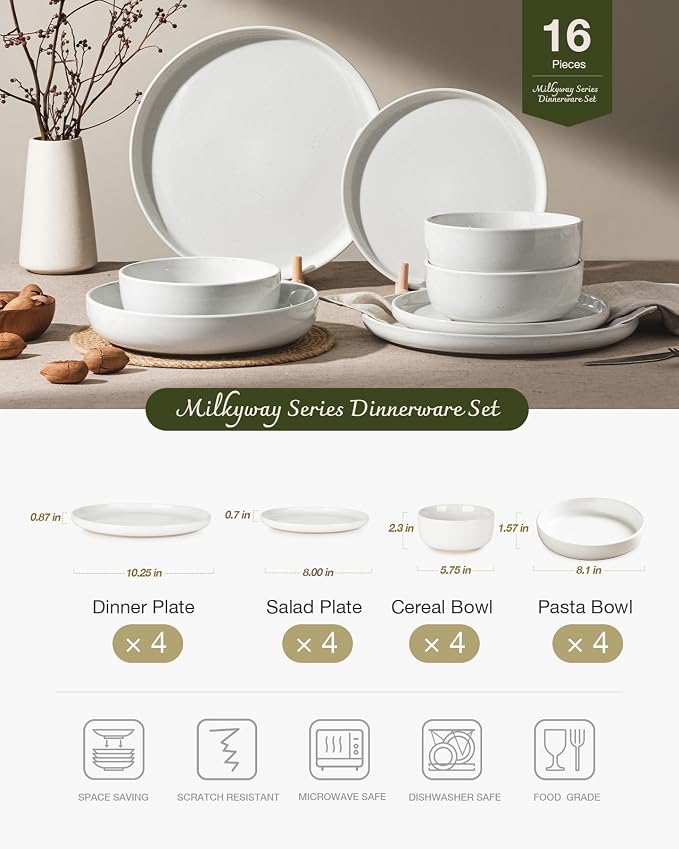 Famiware Milkyway 16-Piece Stoneware Plates and Bowls, Dishes Set - Image 2