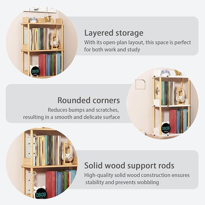 Desktop Organizer Shelf, Multi Tier Wood Tabletop Bookshelf, Space Saving Countertop Storage Rack for Office, Bedroom, Living Room(Warm White,11.8 * 7.8 * 26.7in)