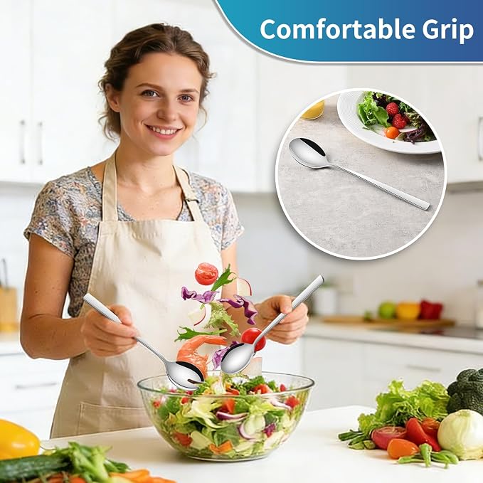 Salad Serving Utensils, 9.4 Inch Long Salad Spoon And Forks Serving Set of 2 - Image 4
