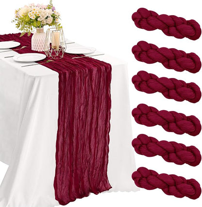 6 Pieces Burgundy 10FT Cheesecloth Table Runner Boho Gauze Fabric Table Runner by JALANCY