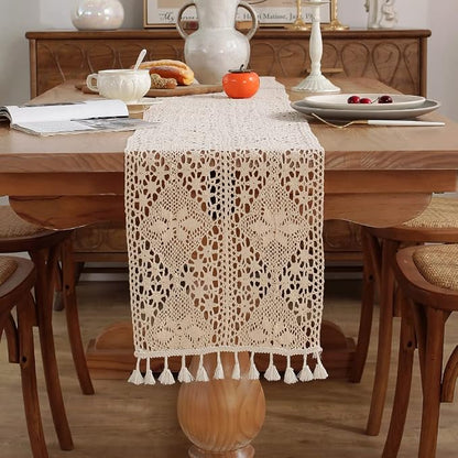 meioro Crochet Lace Table Runner, 12x48 Inch Boho Cotton Table Runners - Image 3