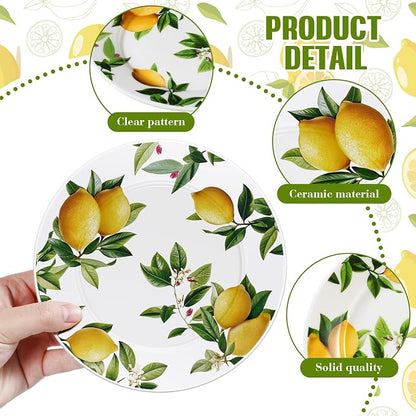 Honeydak 6 Pcs 6 Inch Ceramic Plates Lemon Dreams Ceramic Plates Yellow Dinner - Image 3