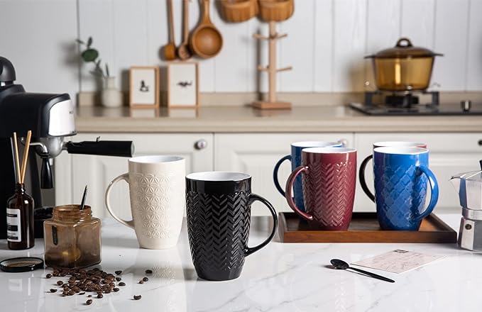 AmorArc 20 oz Large Coffee Mugs Set of 6, Tall Ceramic Coffee Cups | 3 Assorted - Image 3