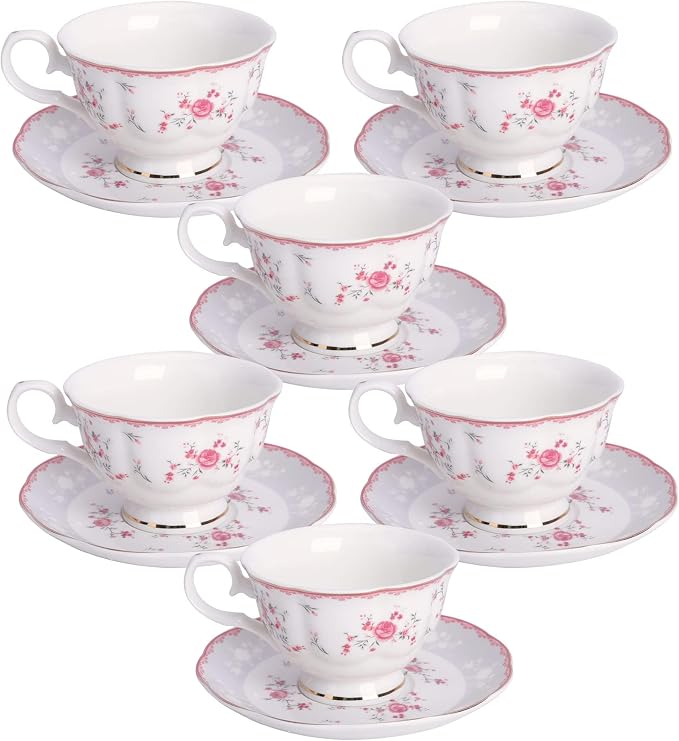 fanquare Pink Rose Tea Cup and Saucer Set - Image 7