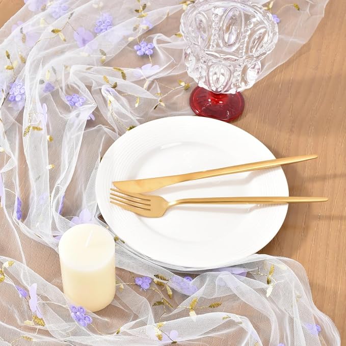 Wildflower Floral Sheer Tulle Gauze Table Runner Wedding Baby Shower Decor | - Image 3