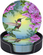 6 Pcs Hummingbirds and Brilliant Flowers Nature Landscape Leather Coasters by Jfniub