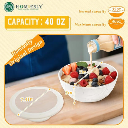 Wheat Straw Cereal Bowls with Lids, Unbreakable Plastic Bowls Set of 4 - Image 2