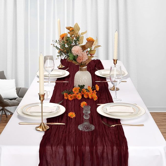 12 Pack Burgundy Cheesecloth Table Runner 10Ft Gauze Red Cheese Cloth Runner - Image 3