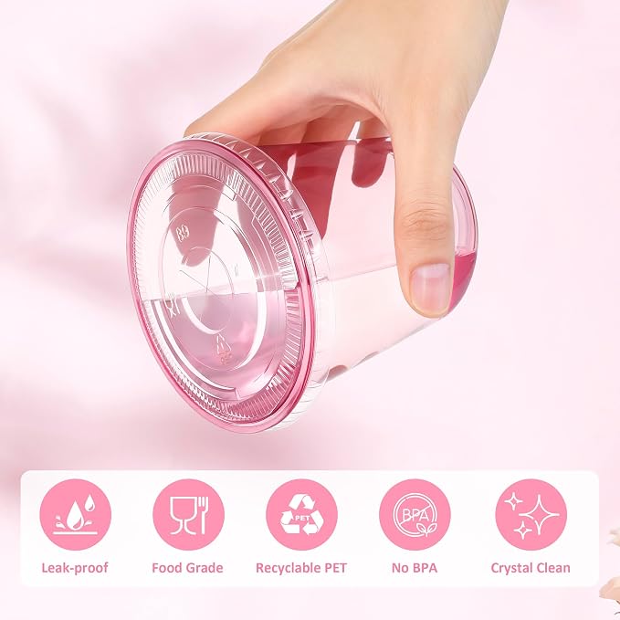 tchrules 100 Set 12oz Pink Round Bottom Plastic Cups - Image 5