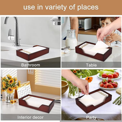 Bamboo Napkin Holder for Kitchen Table Bathroom Paper Towel Holder Farmhouse Flat Napkin Holders Brown Guest Towel Holder Hand Towel Tray Rectangle Napkin Holder