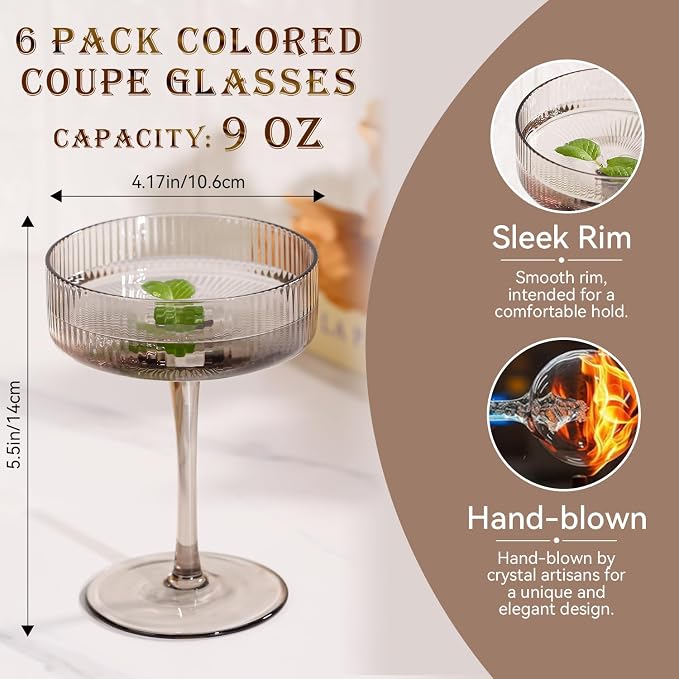 Pastel Light Colored Coupe Glasses Set of 6 - Image 4