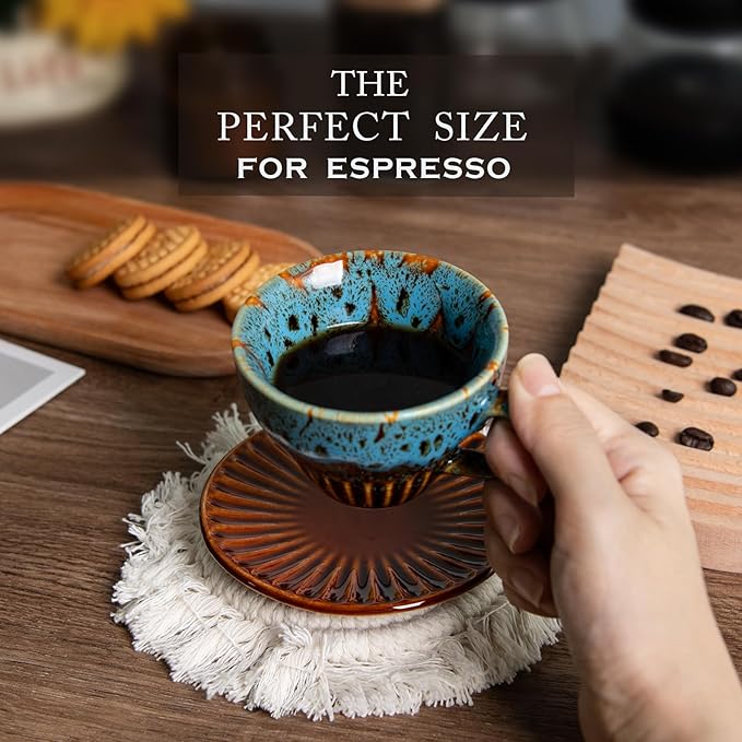 2 oz Espresso Cups and Saucers Set of 2, Ceramic Tea Cup - Image 6