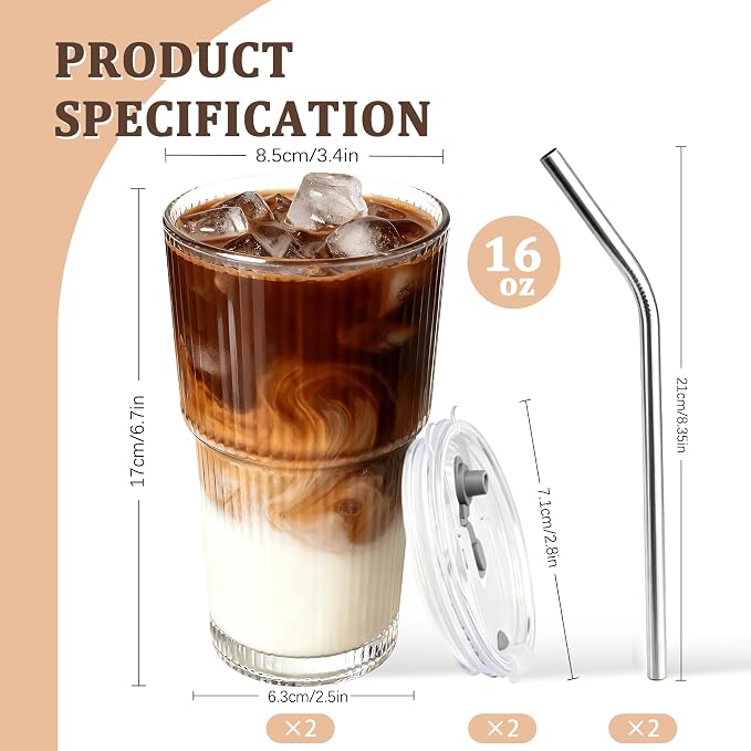 2 Packs Ribbed Glass Tumbler - Image 2