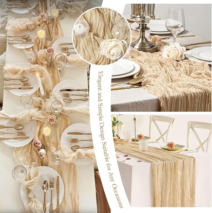 20 Pack Beige Cheesecloth Table Runner 10FT Long Boho Gauze Fabric Table Runner - Image 7