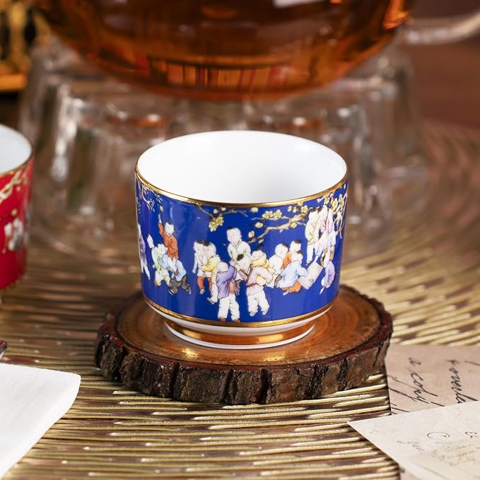 KAMMAK Tea Cups Set of 2, 3.53 Mini Ceramic Teacups Porcelain Handleless Vintage - Image 4