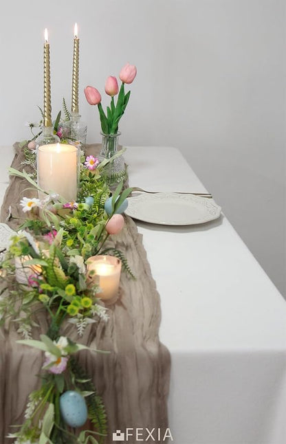 10Pcs Nude Brown Cheesecloth Table Runner Wedding Boho Burlap Decor | 35x120 - Image 6