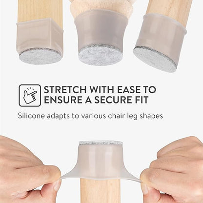 Aneaseit Chair Leg Floor Protectors - Silicone and Wool Felt Furniture Feet Covers for Hardwood Floors - Durable and Reusable Table Leg Pads - Grey, Set of 16 - Large (1.6″ - 2.1″)