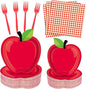 100 Pcs Apple Party Supplies Set, Serves 25 – Disposable Apple-Shaped Paper by Merriva
