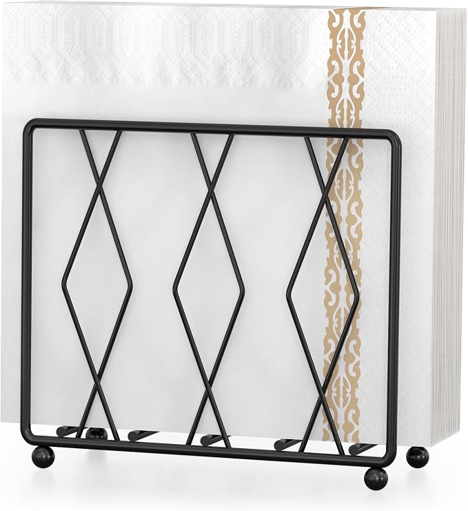 Black Napkin Holder for Table, Modern Metal Stand for Kitchen Counter | Raised by LWSFF