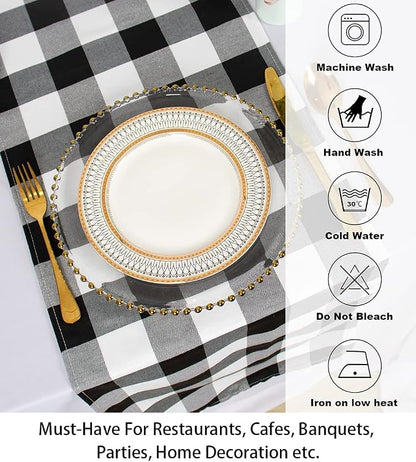 ShinyBeauty Gingham Table Runner 13x72 Black White Buffalo Plaid | Soft Cotton - Image 5