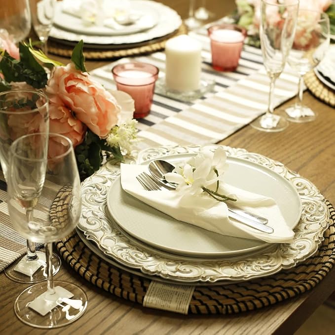 Antique Charger Plates, 13 Inch White Dinner Plate Chargers Round Server Ware. - Image 2