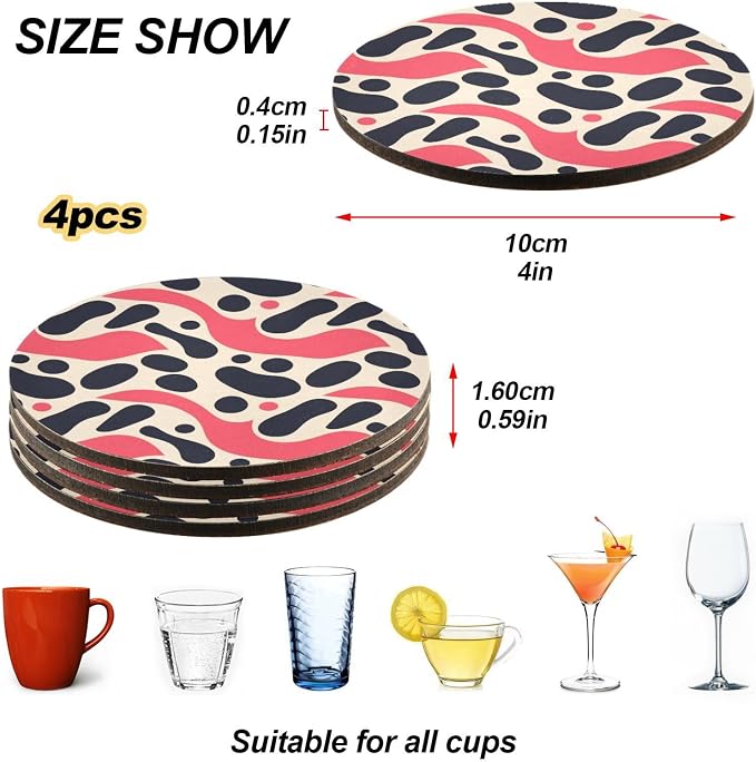 Black Polka Dots on Pink Background Set of 4 Round Coasters - Image 4