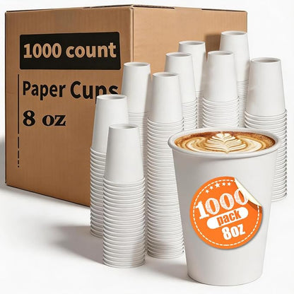 MOUMOULIFE Disposable Paper Coffee Cups 8 oz 1000 Count Bulk, Leak-Proof White - Image 2