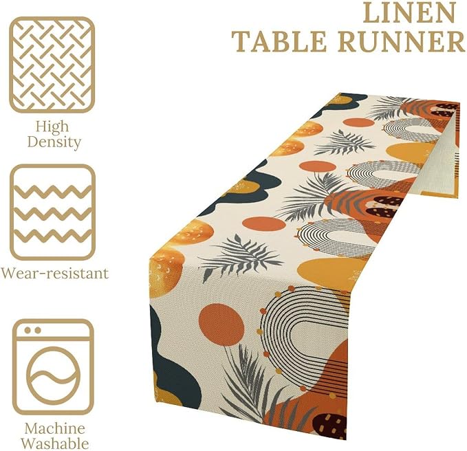 YCness Boho Leaf Table Runner, Mid Century Modern Minimalism Palm Tropical Leaf - Image 5