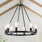 8-Light Wagon Wheel Chandelier, Farmhouse Chandelier Dining Room Light Fixture, Black Round Industrial Rustic Pendant Lighting, Vintage Hanging Lights for Kitchen Island Living Room Bedroom Entryway