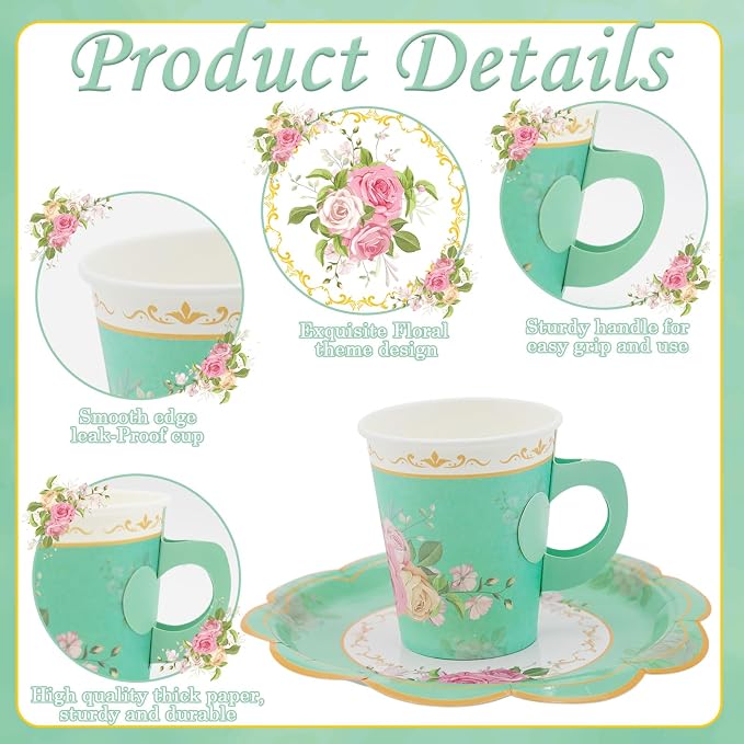 200Pcs Floral Tea Cups and Saucers - Image 3