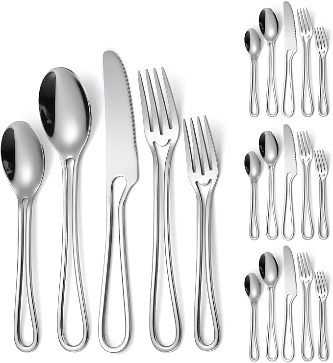 Silvery Flatware Set 4 Hollow Out Cutlery Stainless Steel Silverware 20 Pieces by A%C2%B7HOUSEWARE