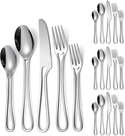 Silvery Flatware Set 4 Hollow Out Cutlery Stainless Steel Silverware 20 Pieces by A%C2%B7HOUSEWARE