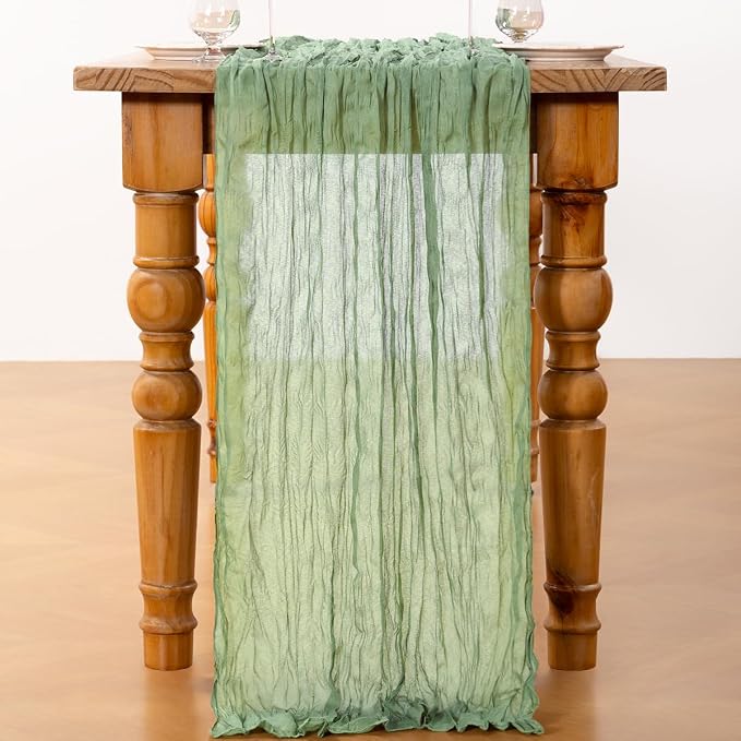 DeZerlor Sage Green Cheesecloth Table Runners 10 Pack Summer Boho Runners | - Image 5