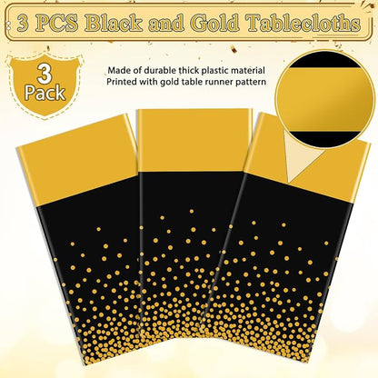 3Pcs Black and Gold Tablecloth Party Decorations, Plastic Black Table Cloth - Image 4