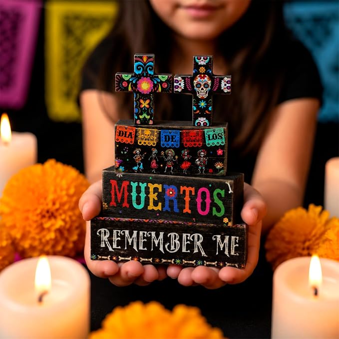 Moucuny 4 Pcs Day of the Dead Table Decorations Day of the Dead Cross - Image 5