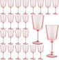 24 PCS Pink Plastic Wine Glasses with Removable Stems 13.5 OZ Ribbed Wine Glass Set Square White Wine Glasses Muted Pastel Colors Goblets Elegant Fluted Glassware for Wedding(Pink, 24 Pack)